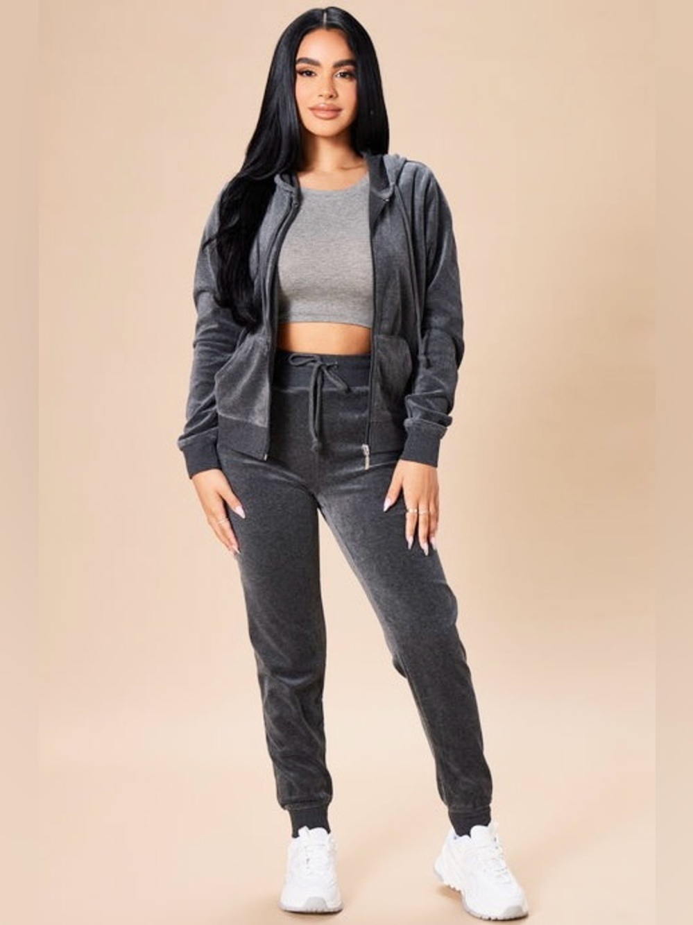 Fashion Nova | The Original Trendsetter Velour Set in Charcoal Size Large